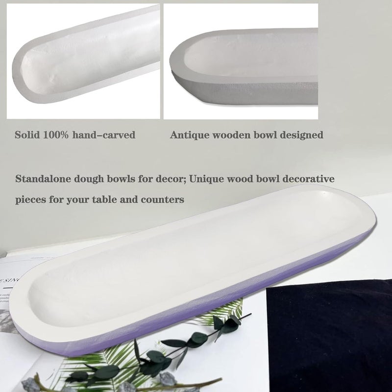 BEDAZE Wooden Dough Bowls Decorative，Rustic Bread Long Bowls Decor Wood Tray, Hand Carved For Table Centerpiece Decor, Home Decor(20 * 6 * 2 inch white) - Image 4